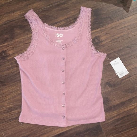NWT‎ | Lace Trim Button Front Tank Top - Picture 1 of 4